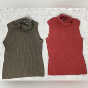 Vintage Chicos Design Silk Blend Ribbed Turtle Cowl Neck Sleeveless 2 Tops